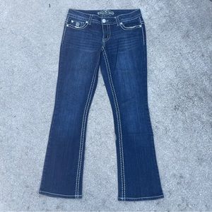 Western Gothic Women’s dark denim jeans white top stitching bling size 6